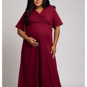 PINKBLUSH BURGUNDY CHIFFON BELLE SLEEVE MATERNITY